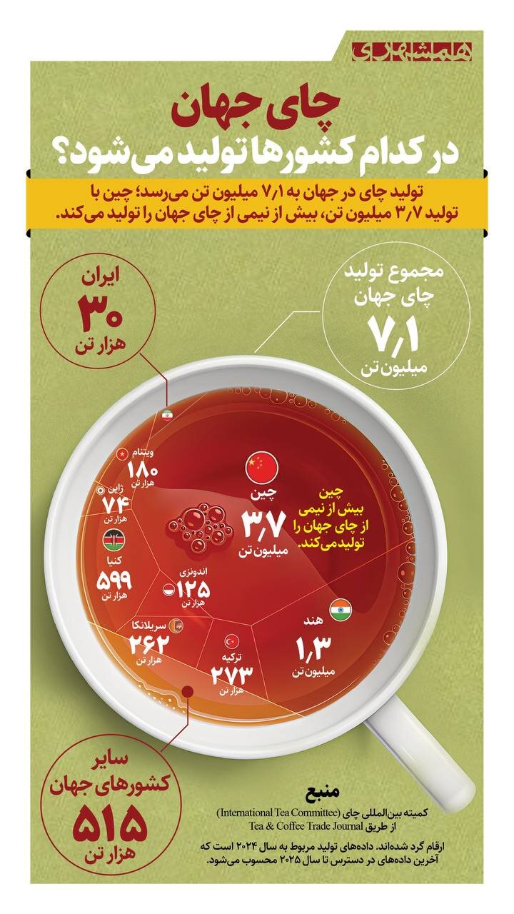 ایران چند درصد چای جهان را تولید می کند؟  + اینفوگرافیک