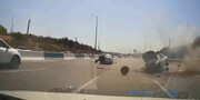 ویدئوی وایرال شده از پرتاب موتور خودروسواری در تصادف!