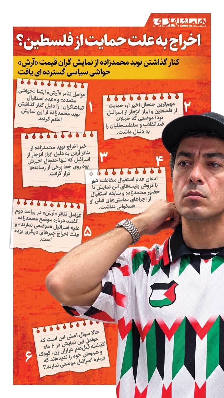 اخراج نوید محمد زاده به دلیل حمایت از فلسطین!