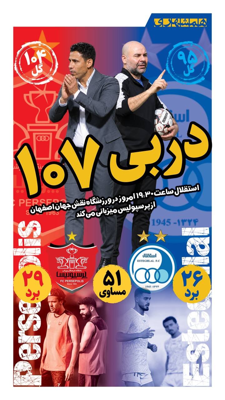 هر آنچه باید پیش از دربی ۱۰۷ بدانیم + اینفوگرافیک