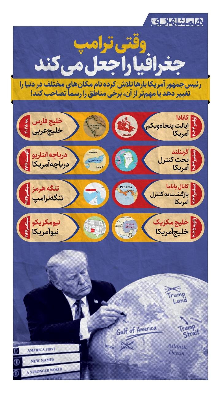 ترامپ نقشه جغرافیا را جعل می کند؟! | پروژه ای از خلیج مکزیک تا تنگه هرمز! + اینفوگرافیک