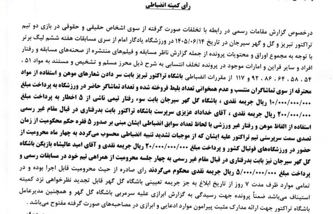 حکم کمیته انضباطی؛ 4محرومیت خداداد و 4جلسه برای علیشاه | عزیزی حق ورود به ورزشگاه‌ها را ندارد
