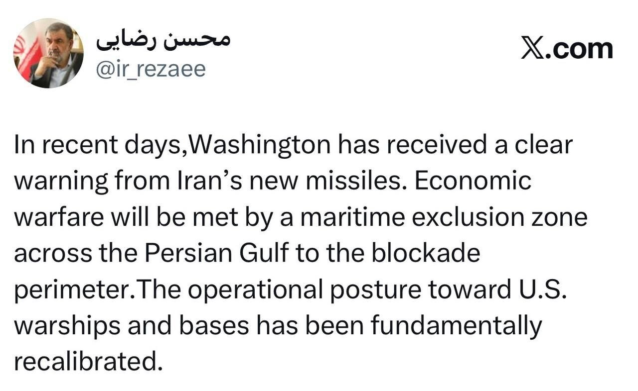 دبیر شورای عالی امنیت ملی: در روزهای اخیر، واشنگتن از موشک‌های جدید ایران هشدار واضحی دریافت کرده است.