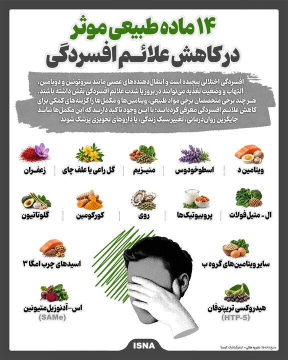 این ۱۴ ماده طبیعی علائم افسردگی را کاهش میدهد + اینفوگرافیک