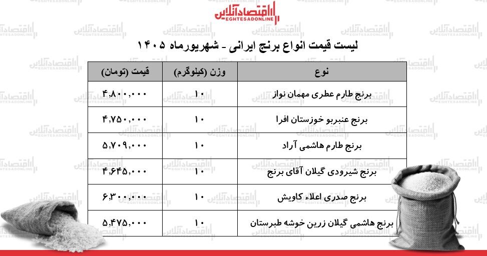 برنج هاشمی، طارم، عنبر بو و شیرودی کیلویی چند؟ + جدول قیمت انواع برنج ایرانی