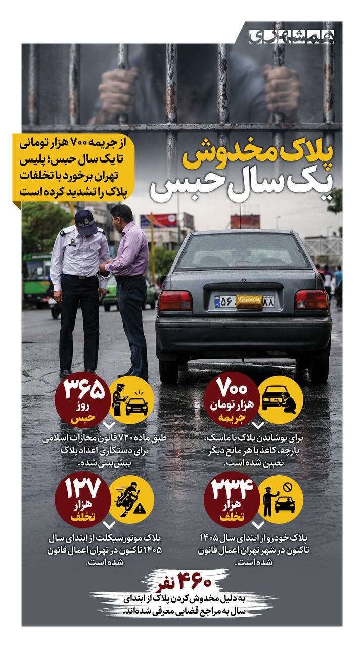 مخدوش کردن پلاک؛ یک سال حبس! + اینفوگرافیک